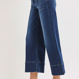 RISEN Tummy Control Mid Rise Crop Wide Pintuck Front Jeans