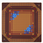 Decorative Mahjong mat with floral patterns, houndstooth and gold accents on a white background. Palomino Mat in Tube | Oh My Mahjong