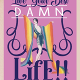 Motivational poster with colorful text and a woman in a dress on a pink background