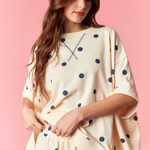 Polka Dot Print French Terry Dolman Sweatshirt