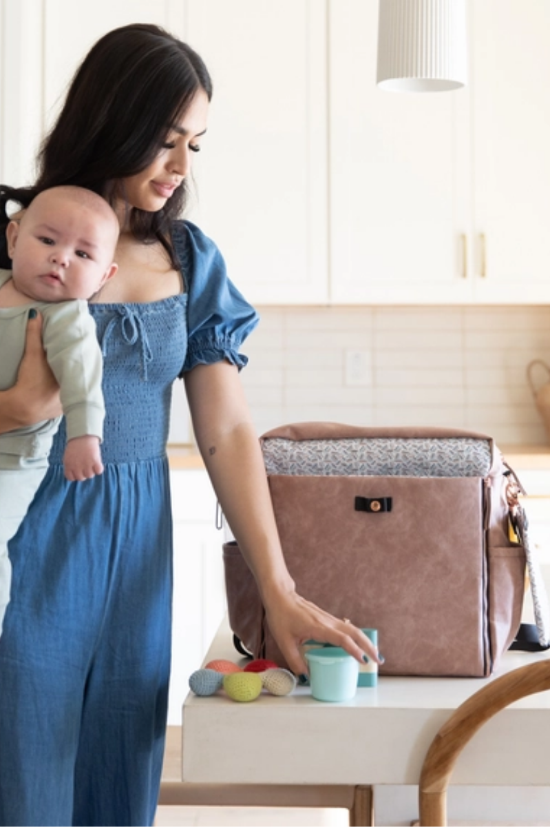 Boxy Diaper Backpack Leatherette | Petunia Pickle Bottom | Dusty Rose