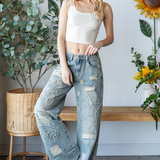 Washed Super Star Patch Denim Pants | Light Wash | Fabric: Cotton | Polyester | Spandex