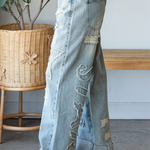 Washed Super Star Patch Denim Pants | Light Wash | Fabric: Cotton | Polyester | Spandex