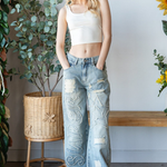 Washed Super Star Patch Denim Pants | Light Wash | Fabric: Cotton | Polyester | Spandex