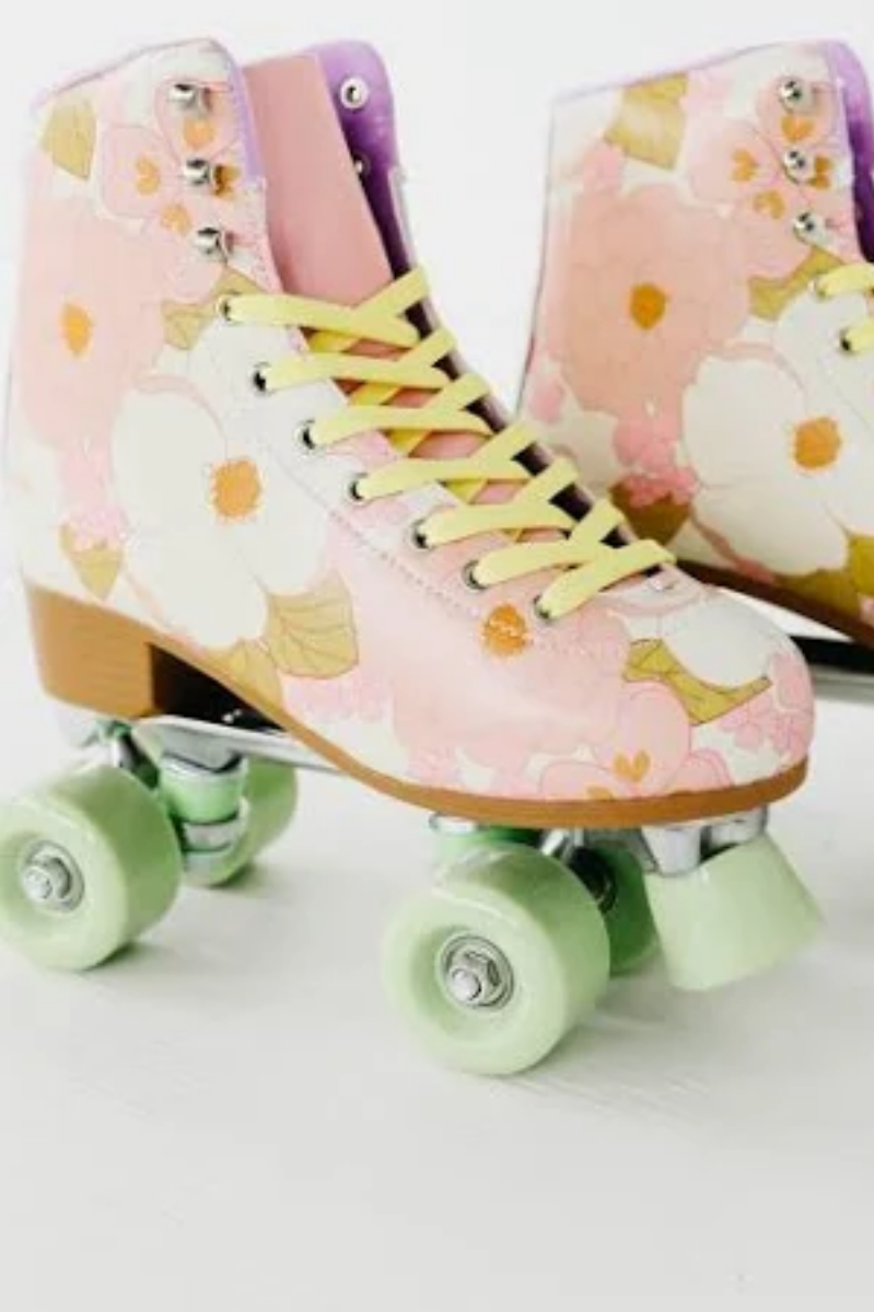 Floral Pastel Roller Skates | Light pink, light green, and light purple