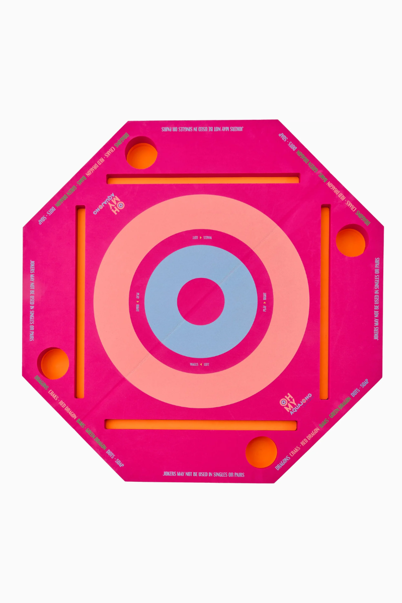 Mahjong game board that floats in the pool! Hot Pink with bullseye design. Pink Aqua Jong Pool Mat | Oh My Mahjong