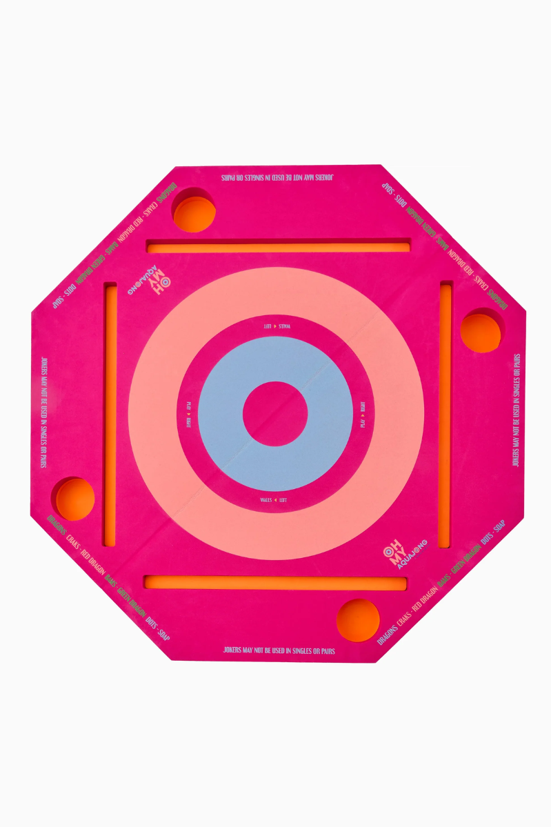 Mahjong game board that floats in the pool! Hot Pink with bullseye design. Pink Aqua Jong Pool Mat | Oh My Mahjong