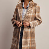 Brushed Plaid Longline Coat