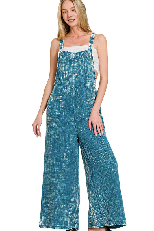 Mineral Washed Linen Overalls | Teal