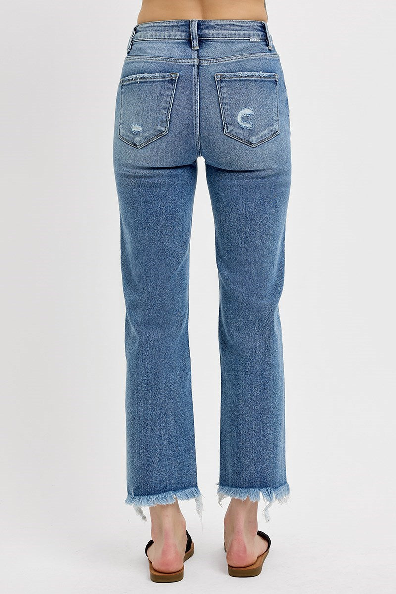 RISEN High Rise Crop Straight-Frayed