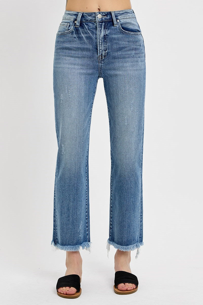 RISEN High Rise Crop Straight-Frayed
