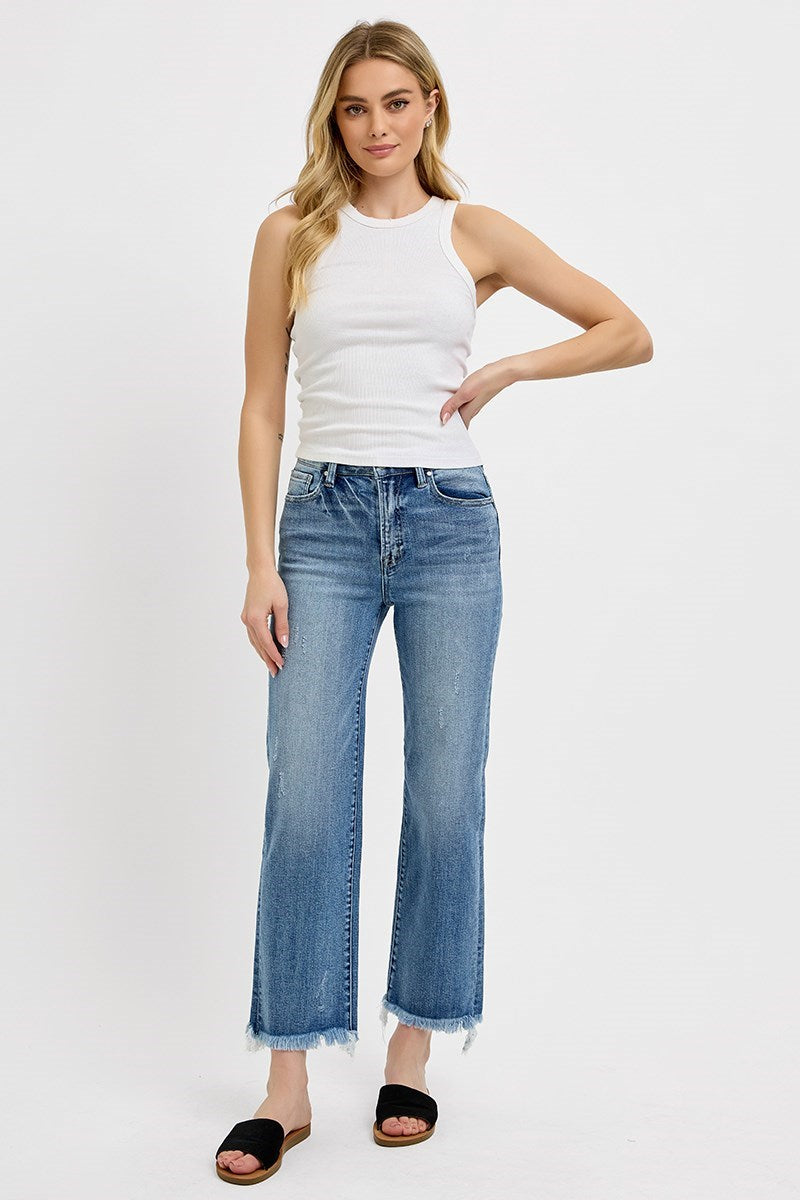 RISEN High Rise Crop Straight-Frayed