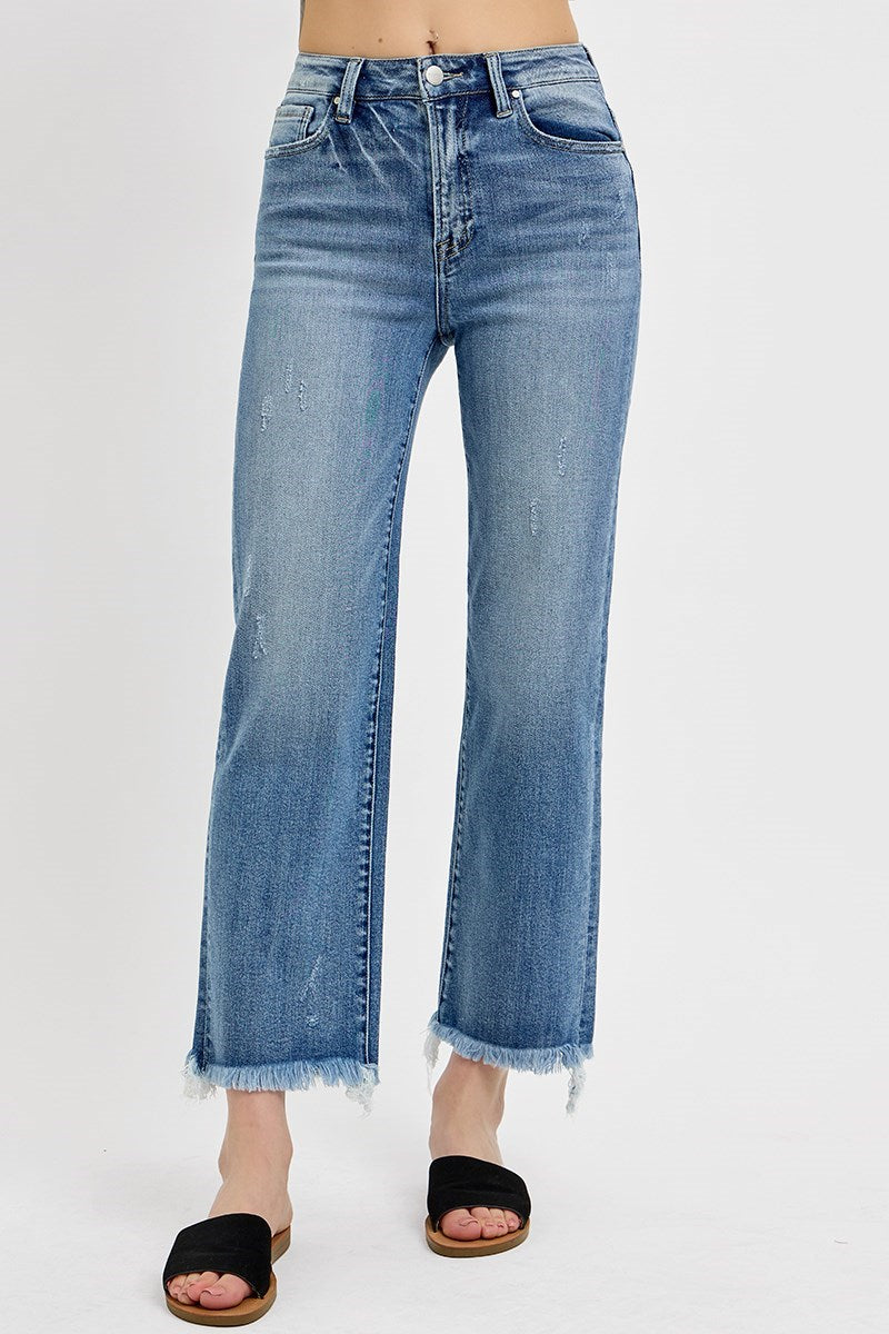 RISEN High Rise Crop Straight-Frayed