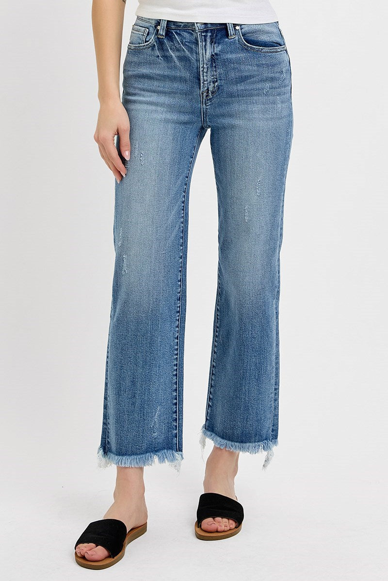 RISEN High Rise Crop Straight-Frayed