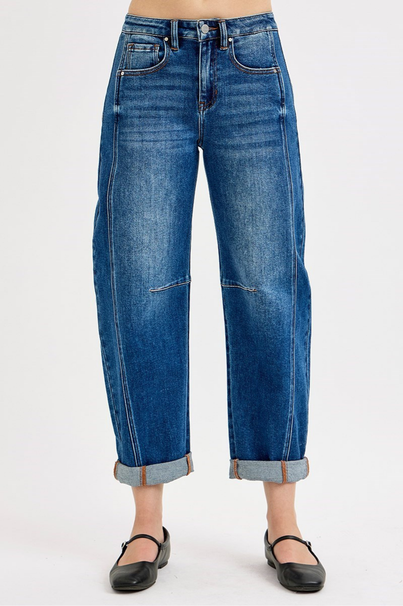 RISEN High Rise Crop Barrel Cuffed Jeans