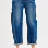 RISEN High Rise Crop Barrel Cuffed Jeans