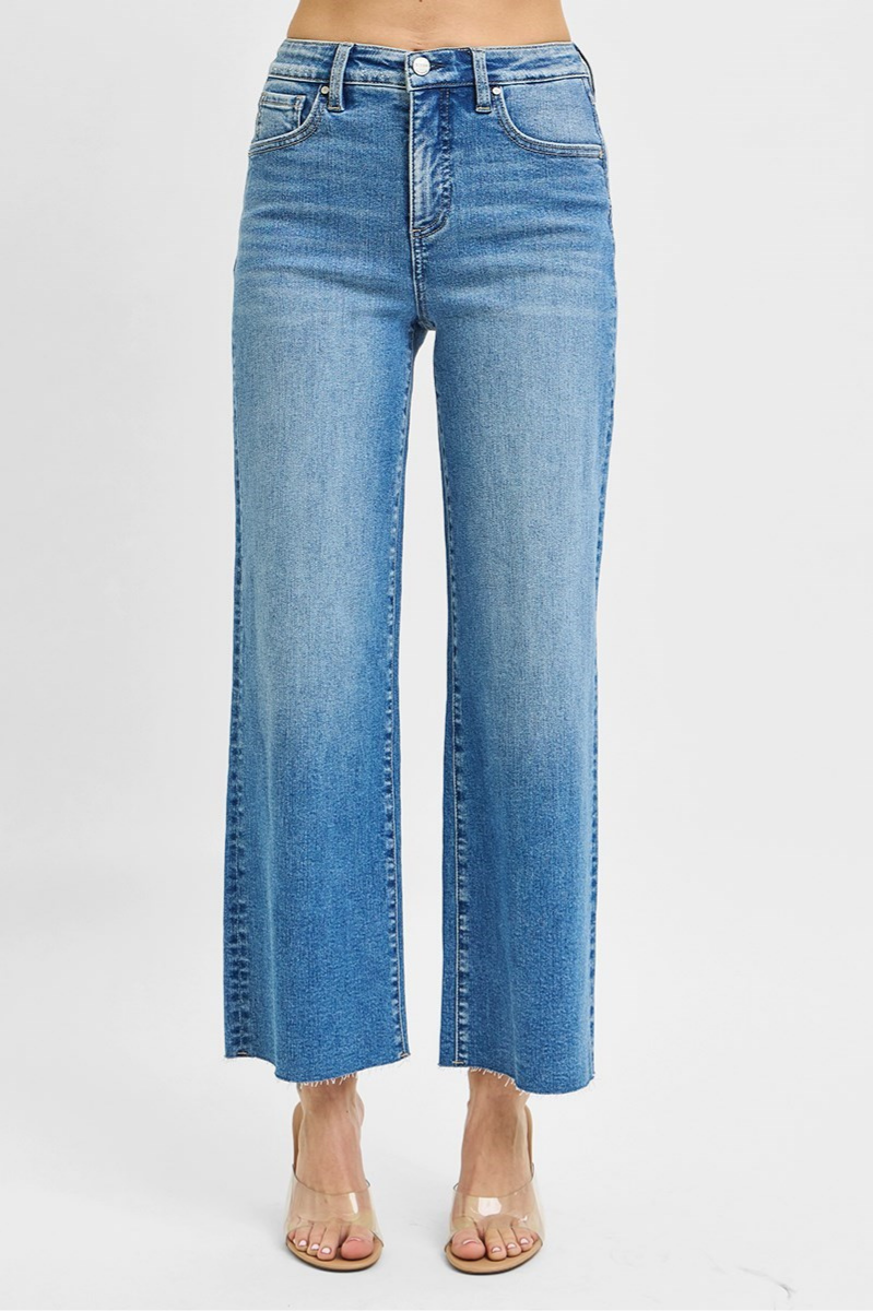 RISEN Tummy Control High Rise Crop Wide Leg Jeans
