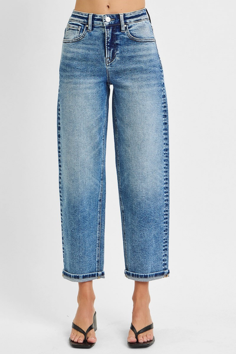 RISEN High Rise Crop Boyfriend Jeans | Medium Wash
