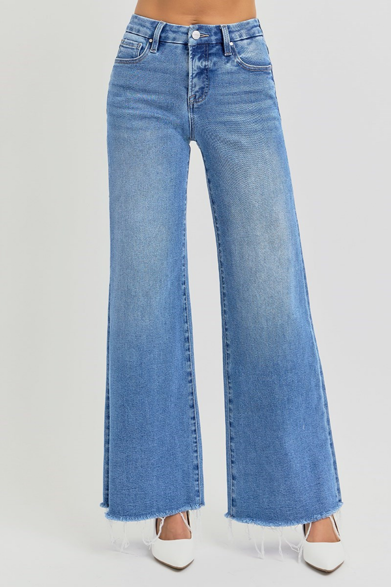 RISEN Tummy Control Mid Rise Wide Leg Jeans