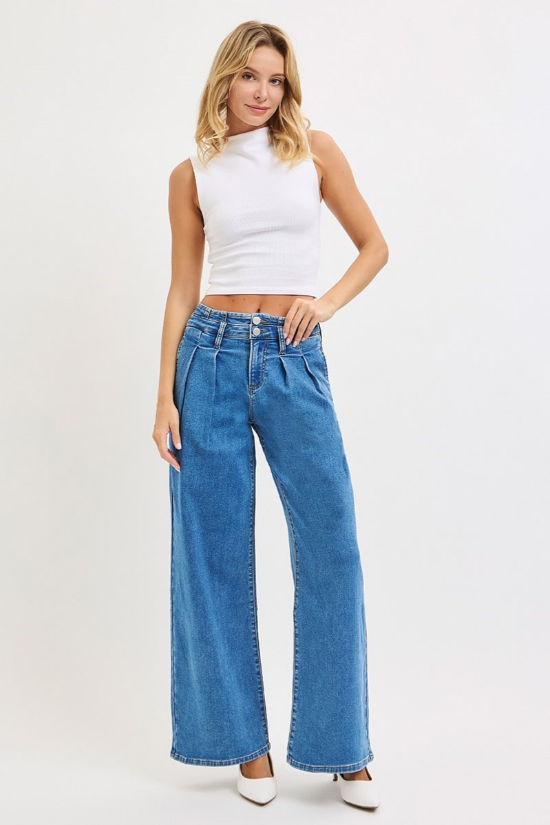 RISEN Pleated Wide Leg Slouchy Jeans