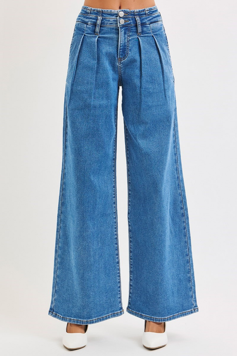 RISEN Pleated Wide Leg Slouchy Jeans