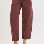 RISEN High Rise Ankle Cuff Barrel Jeans | Choco Brown