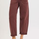RISEN High Rise Ankle Cuff Barrel Jeans | Choco Brown