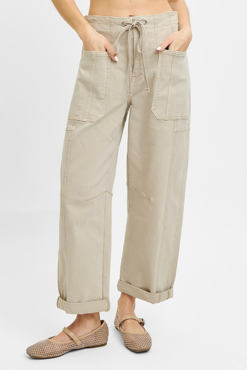 RISEN High Rise Crop Barrel Cargo Pants