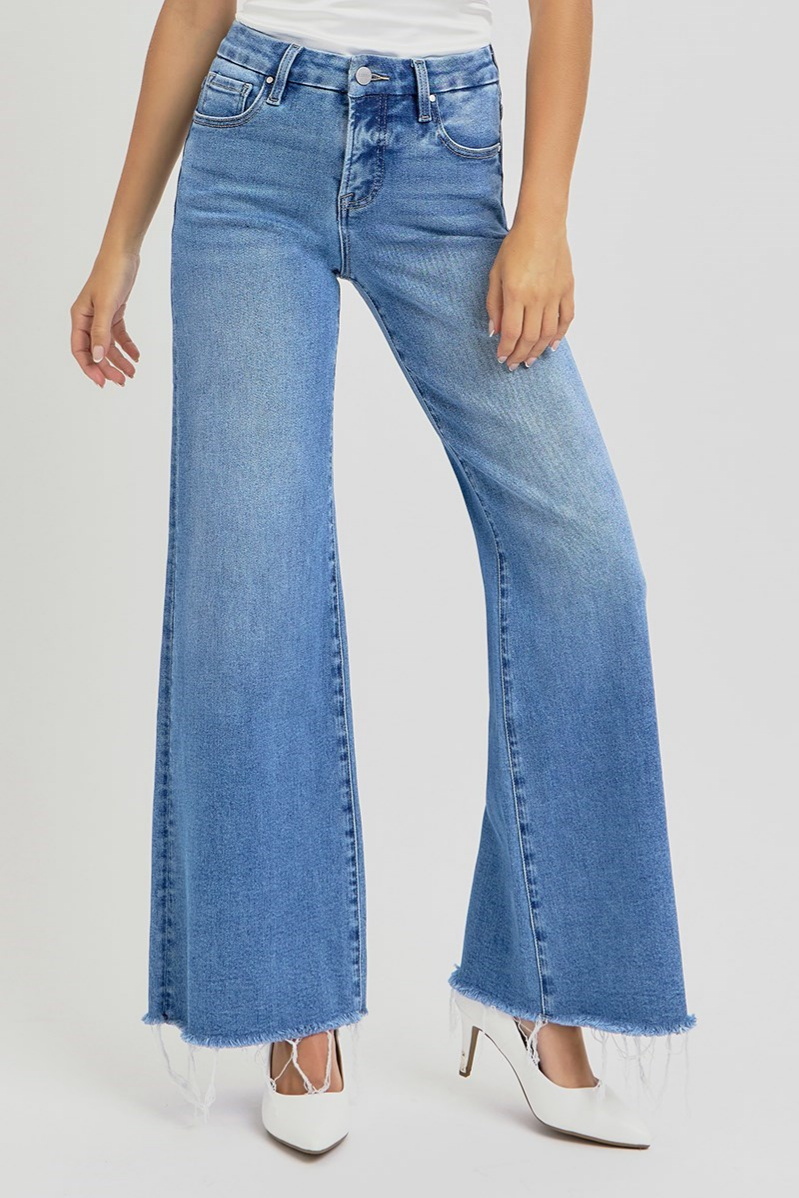 RISEN Tummy Control Mid Rise Wide Leg Jeans