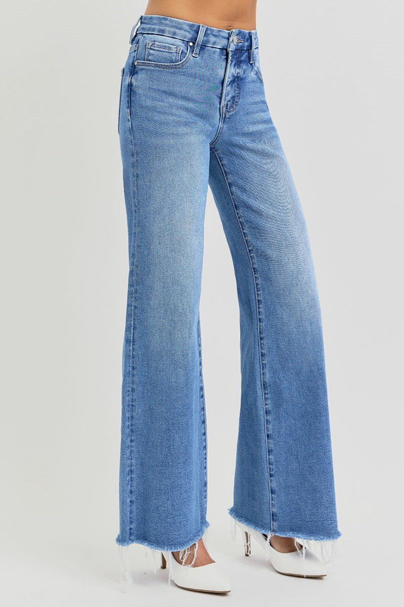 RISEN Tummy Control Mid Rise Wide Leg Jeans