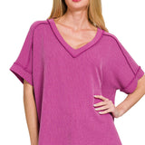 Corded Rib V-Neck Top | Light Plum