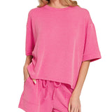 Raised Ribbed Lounge Shorts with Pockets