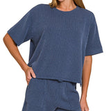 Raised Ribbed Lounge Shorts with Pockets