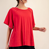 Oversized Cotton Slub Raw Edge Top