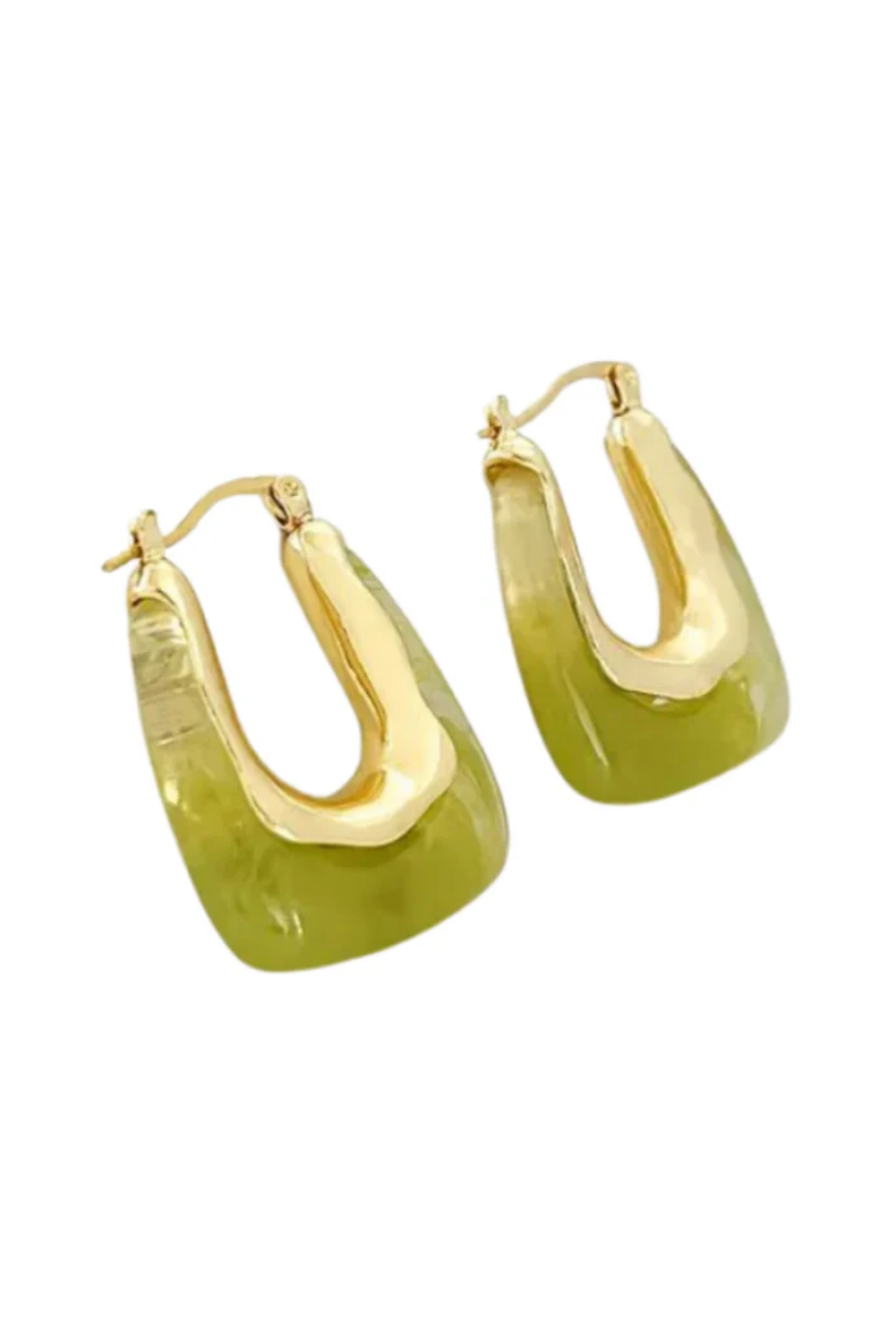 Resin Square Hoop Earrings | Avocado
