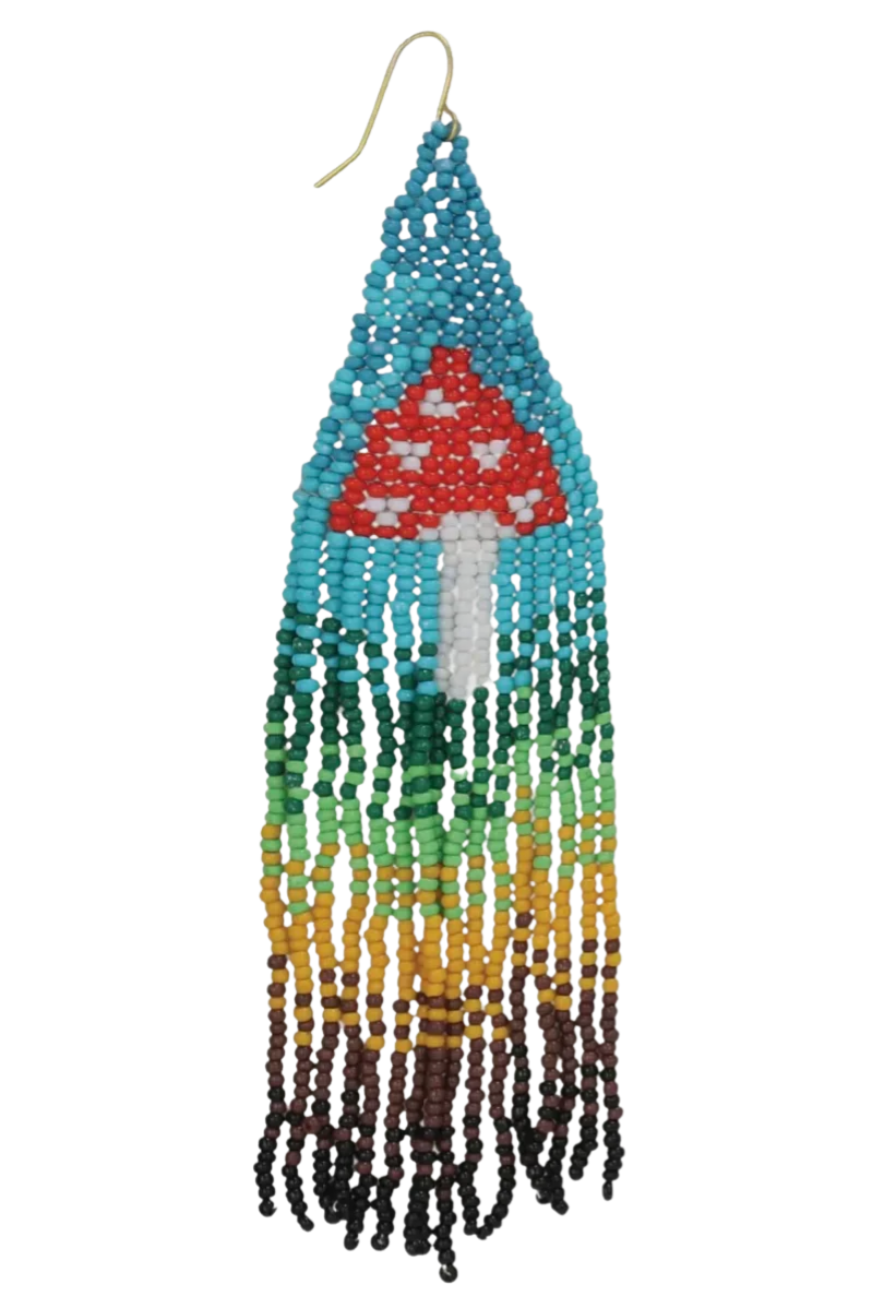 Retro Mushroom Beaded Earrings | Gold