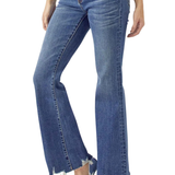 RISEN Curvy Mid Rise Raw Hem Flare Jeans