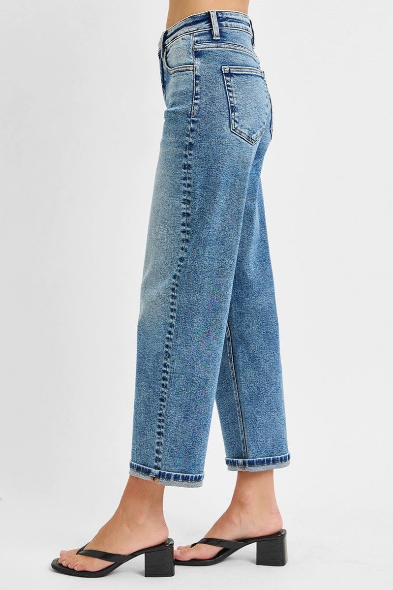 RISEN High Rise Crop Boyfriend Jeans | Medium Wash
