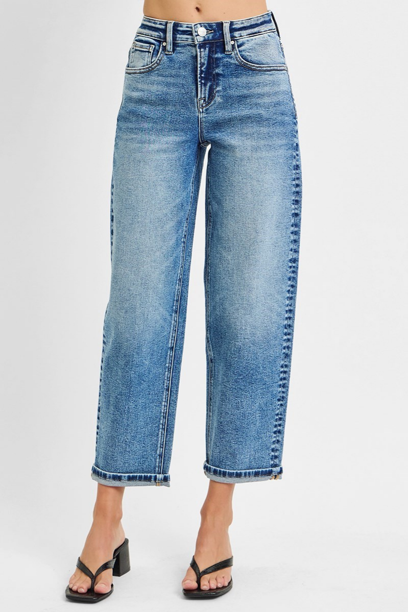 RISEN High Rise Crop Boyfriend Jeans | Medium Wash