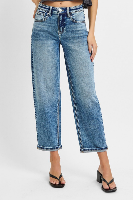 RISEN High Rise Crop Boyfriend Jeans | Medium Wash