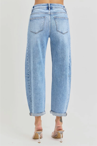 RISEN High Rise Barrel Jeans | Medium Wash