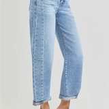 RISEN High Rise Barrel Jeans | Medium Wash