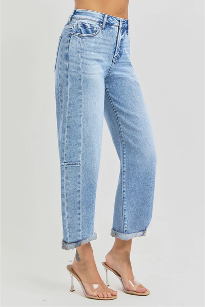 RISEN High Rise Barrel Jeans | Medium Wash