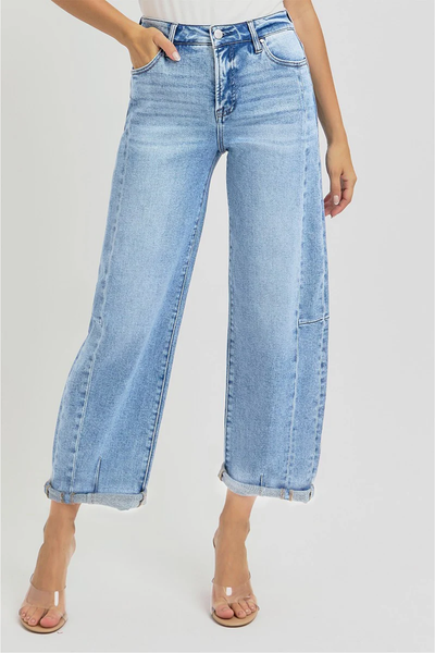 RISEN High Rise Barrel Jeans | Medium Wash