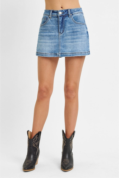 RISEN High Rise Skort | Medium Wash