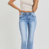 RISEN High Rise Crop Straight Slim Jeans | Medium Wash