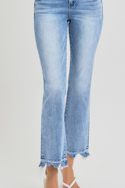 RISEN High Rise Crop Straight Slim Jeans | Medium Wash