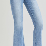 RISEN High Rise Crop Straight Slim Jeans | Medium Wash