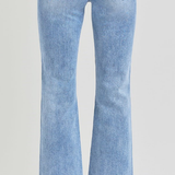 RISEN High Rise Crop Straight Slim Jeans | Medium Wash