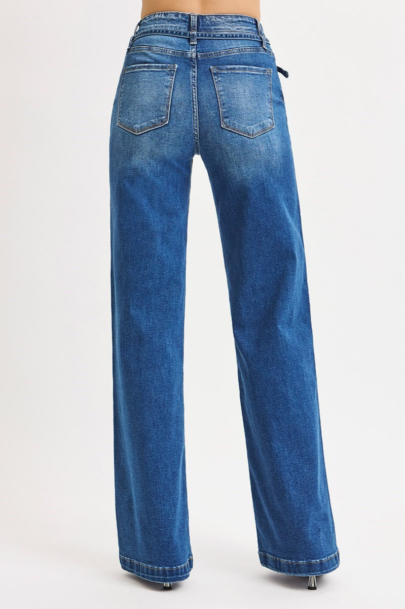 RISEN High Rise Wide Leg Belted Jeans
